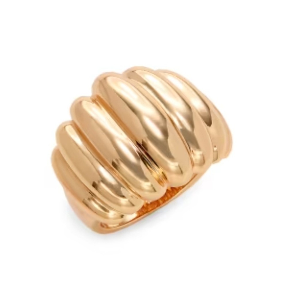 Sterling Forever Gold Plated Croissant Dome Ribbed Statement Ring Size 7 NEW